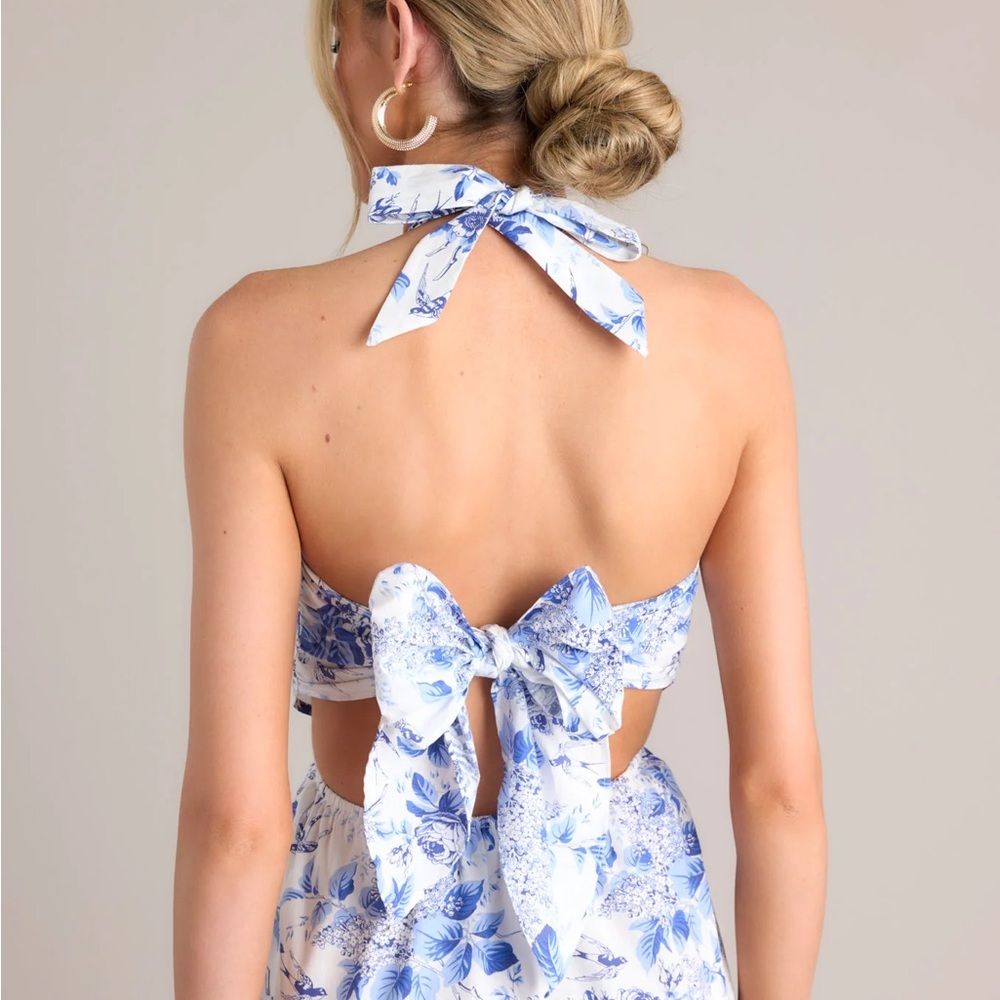 Red Dress Boutique Floral Halter Maxi Dress in Blue and White - Picture 2 of 3